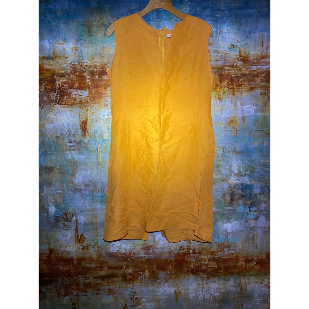 Casual Corner Mustard Yellow Linen Blend Sleeveless Sheath Dress Size‎ 14 V-Neck